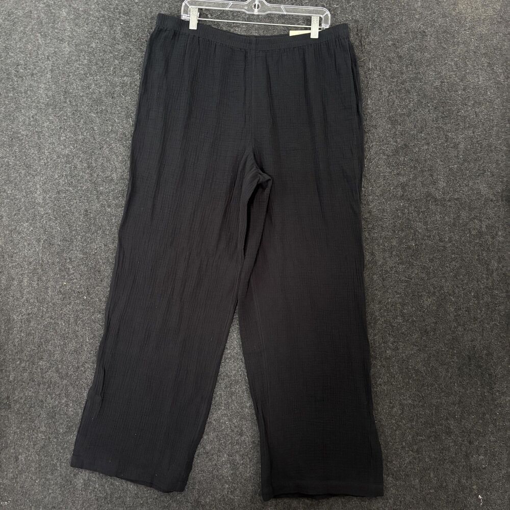 Soft Surroundings Gauze Pants Women's XL Black Cotton Wide Leg Full Length